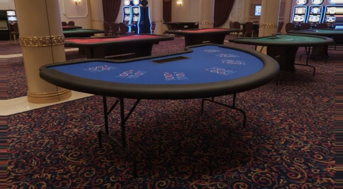 Mesa de Black Jack e Caribbean Poker Dobrável 7 Lugares Tecido Azul - BJ10